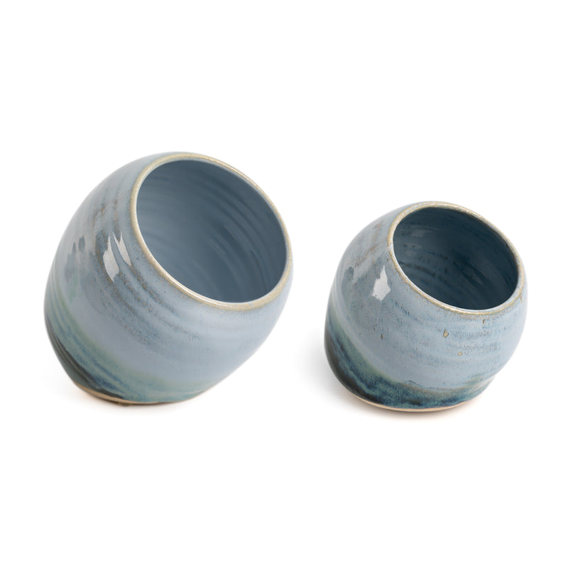 New | Large Handmade Salt Pig - Green and Blue