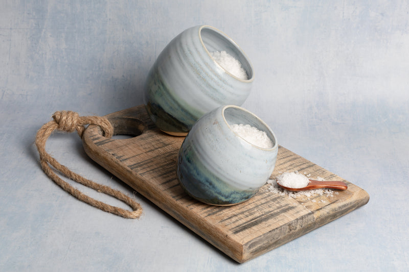 New | Large Handmade Salt Pig - Green and Blue