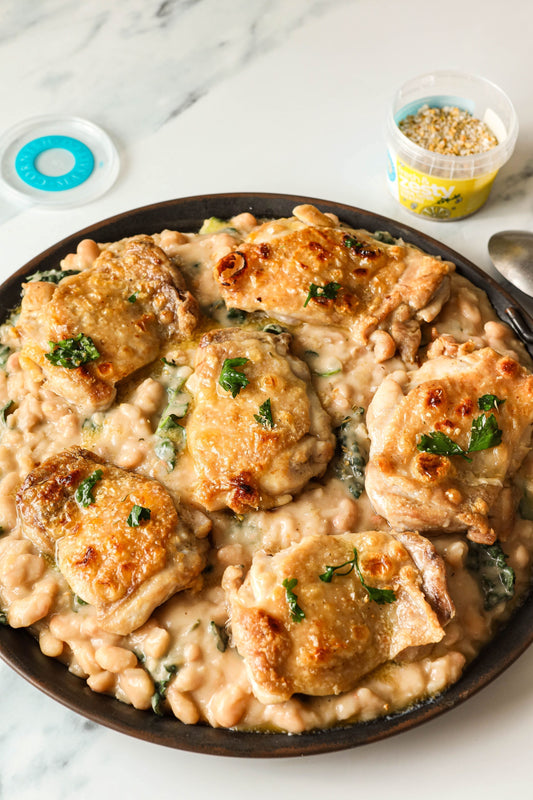 One-pot Lemon Butter Chicken Thighs & Creamy Beans
