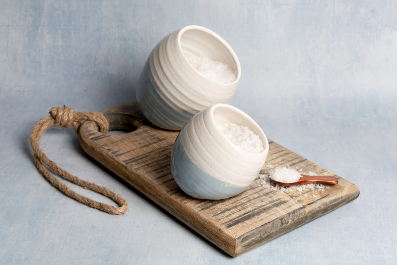 New  |  Large Handmade Salt Pig - White and Blue